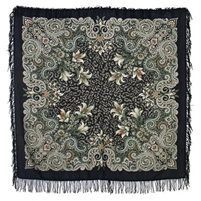 Pavlovoposadskiy Platok Women's Russian Wool Shawl With Wool Fringes Pavlovoposadskiy Platok Women's Russian Wool Shawl With Wool Fringes