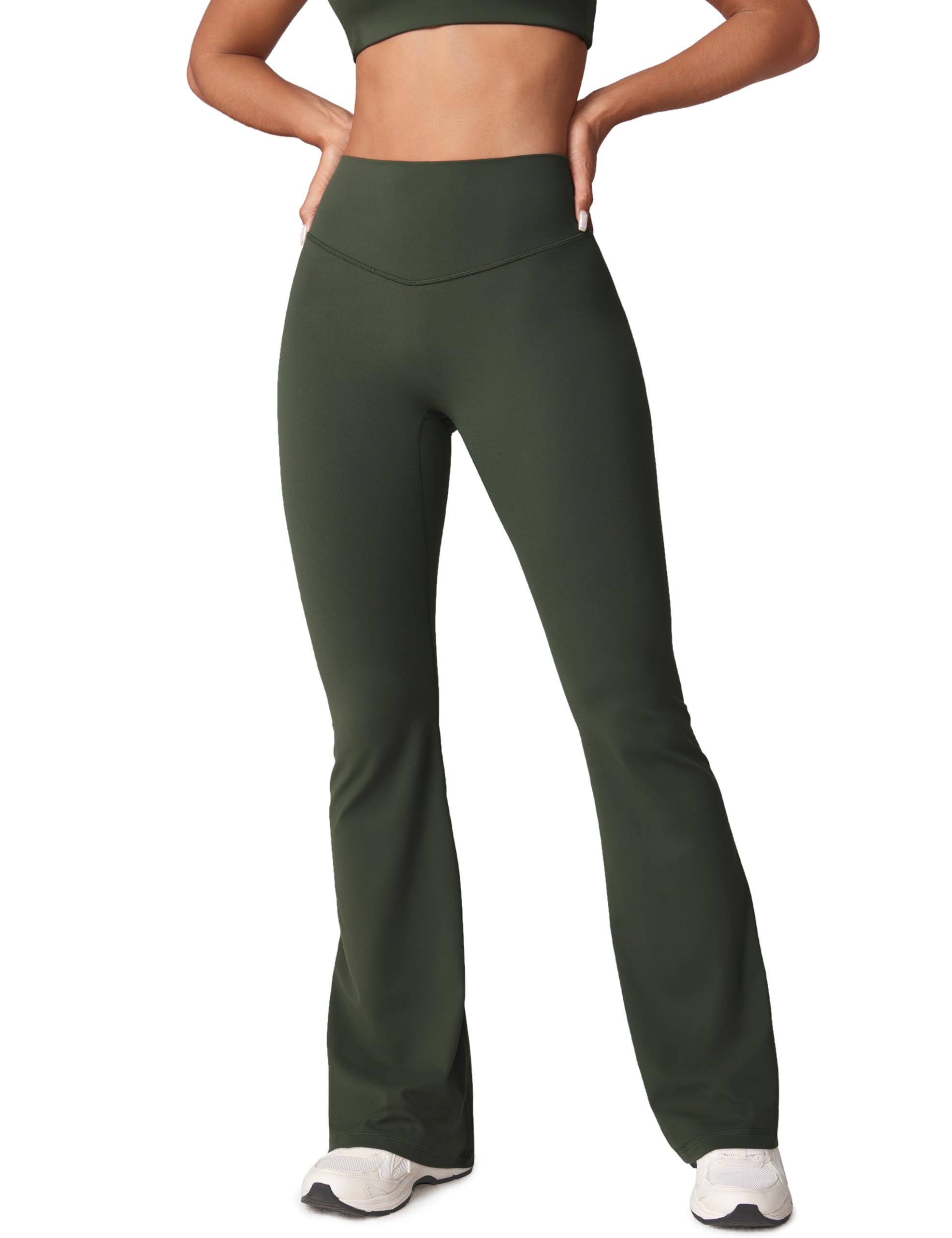 Photo 1 of  GRAY**UNISSU Hugcurve No Front Seam High Waisted Flare Leggings for Women Bootcut Yoga Pants Buttery Soft Lounge Workout - 33.5'' Aspen Olive Small