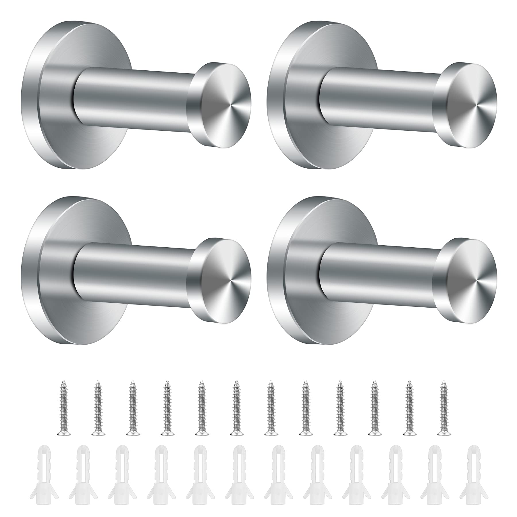 NC 4 Pack Robe Hook 304 Stainless Steel Coat Hooks Wall Mount Hooks Chrome Cylinder Towel Hook, Heavy Duty Clothes Hanger for Bathroom Bedroom Lavatory Closet