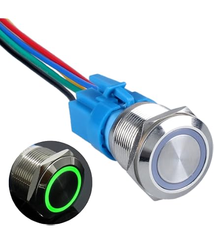 ZJWZJH 2 PCS 22mm Momentary Push Button Switch - 110V, Stainless Steel, Waterproof IP67, SPDT With Wire Connectors (Blue)