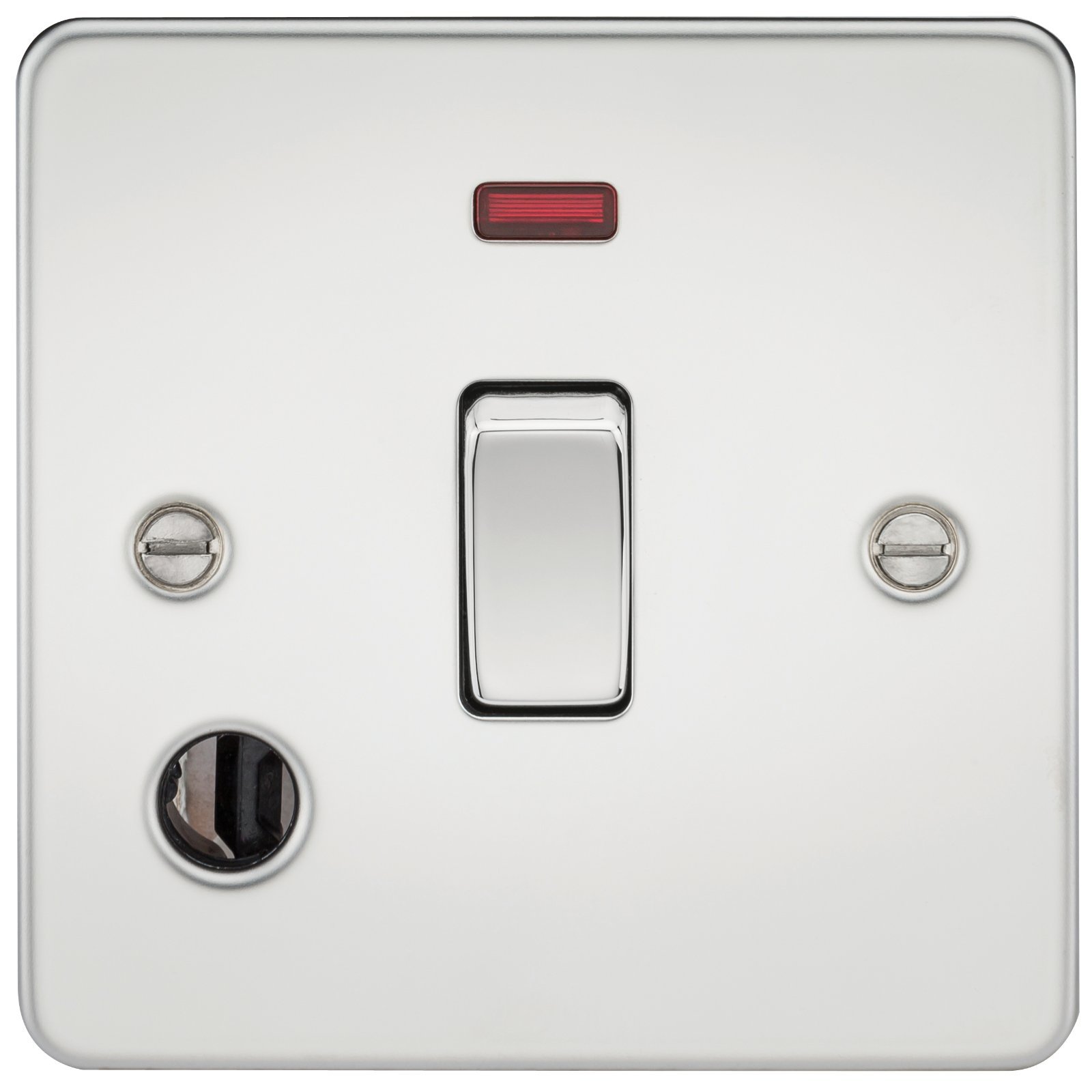 Knightsbridge FP8341FPC FPAV8341FPAVC Flat Plate 20A 1G Dp Switch with Neon & Flex Outlet-Polished Chrome