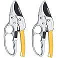 MEPEREZ Germany Pruning Shears, Arthritis Weak Hand Snips, Work 3 Times Easier, 1-Inch Cut Capacity Garden Clippers, Ergonomic handle, Rust resistant, high strength steel, Sharp (2 pack-yellow)