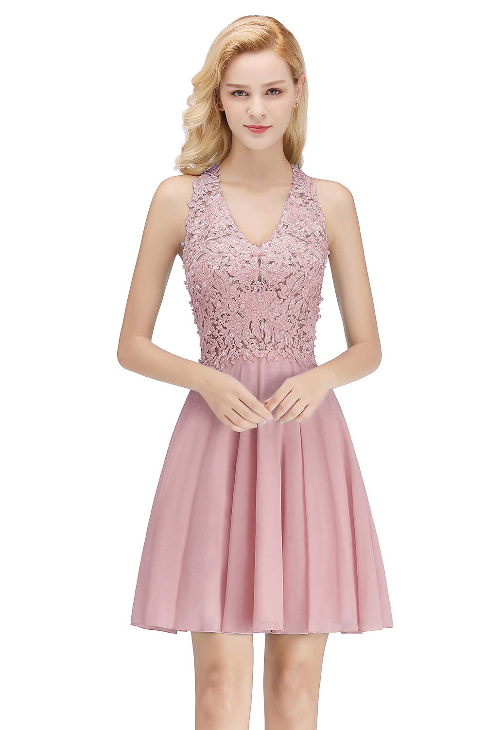 MisShow Junior's Halter Lace Applique Short Cocktail Party