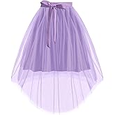 Haloumoning Girls Tulle Skirts Kids Elastic Waist A-line High Low Mesh Tutu Skirt with Belt 5-14 Years