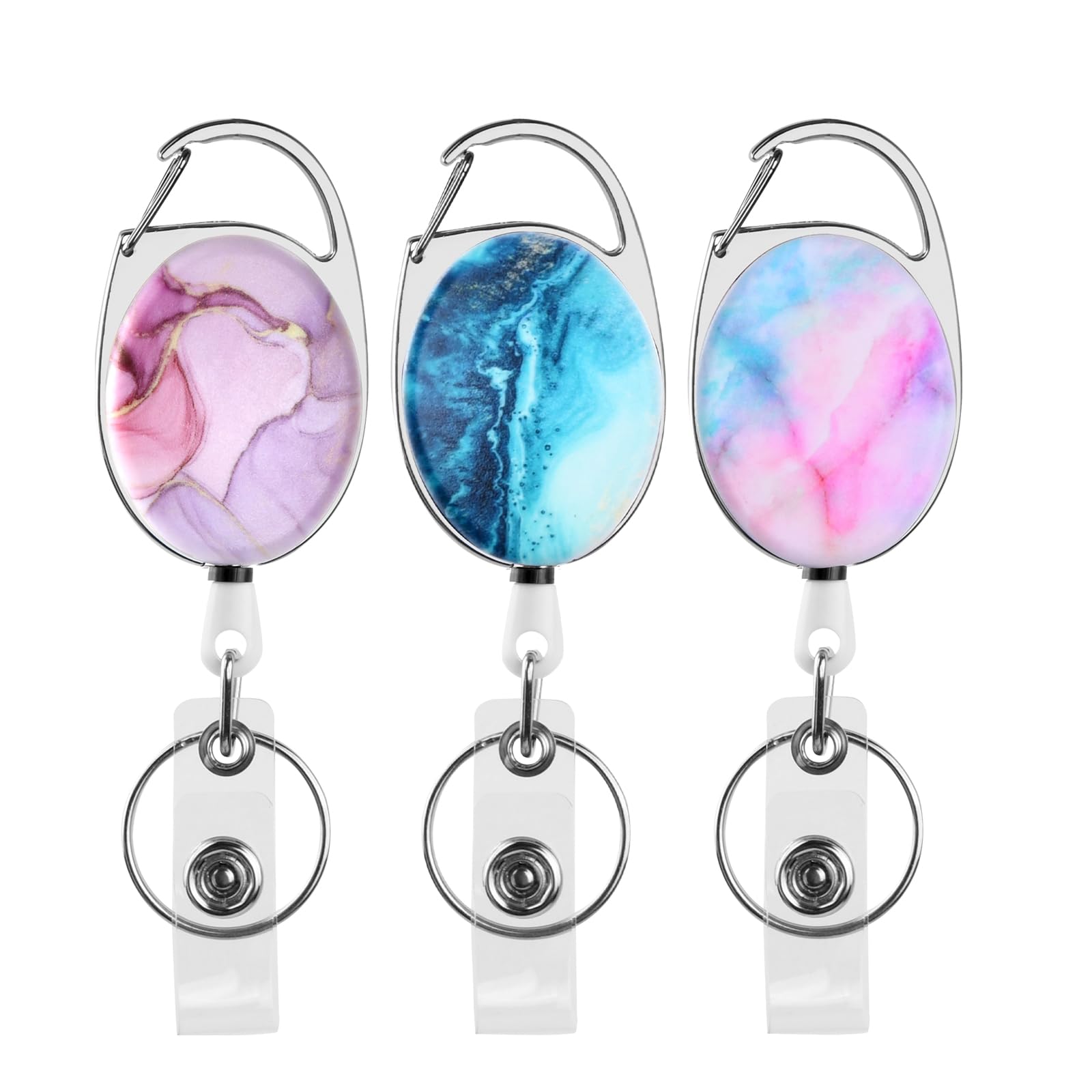 Wisebom Retractable Badge Reels 3Pcs Extendable Key Chain Reel Clips Retractable Keyring Ski ID Identification Pass Badge Card Holders Retractable Reel Holder for Key Ring ID Card Badge Holder