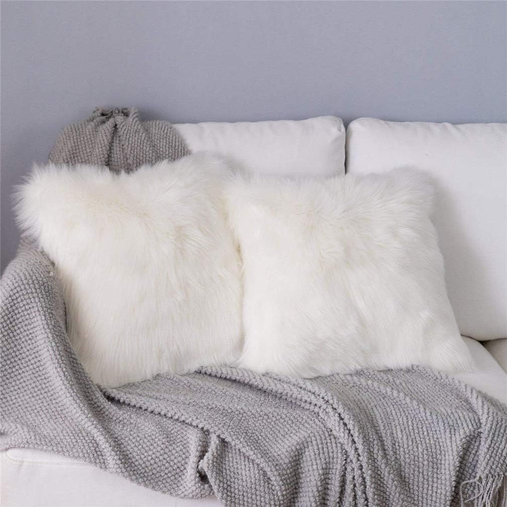 Sweetwill Pack of 2 Fluffy Soft Square Pillow Covers Luxury Faux Fur Throw Decorative Pillow Cover Plush Pillow Case Faux Fur Cushion Covers for Livingroom Sofa Bedroom Car (2pcs White, 20"x20")