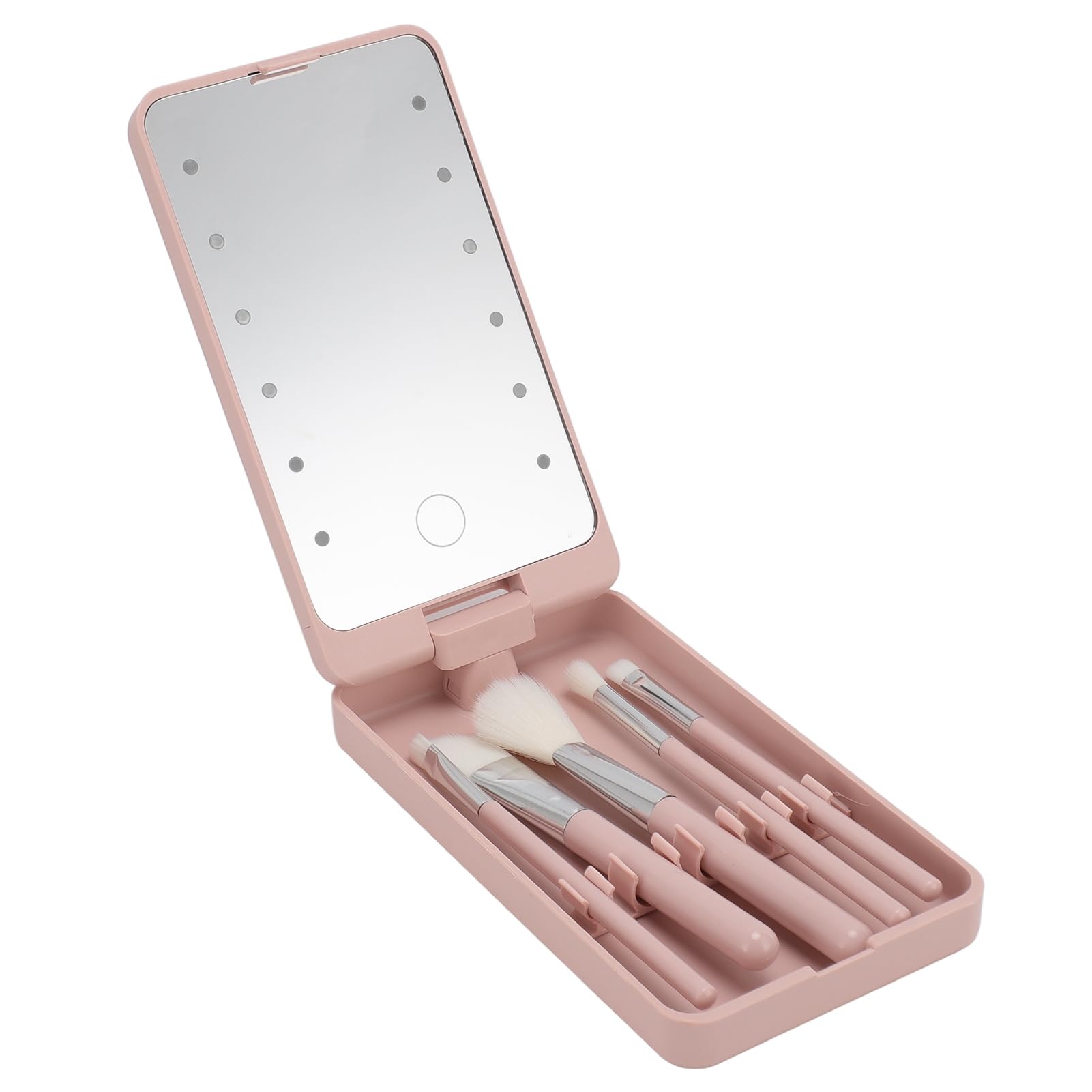Travel Makeup Brush Set, Foundation Powder Concealers Eye Shadows Makeup Set with LED Light Mirror, Cosmetic Brushes Kit Rotatable Foldable LED Mirror for Home Dormitory Travel
