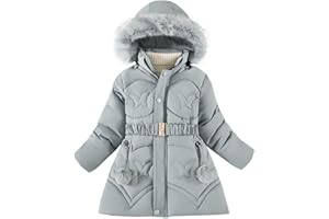 Girls Winter Dress Coats Warm Hooded Jackets with Fur Collar Cute Waterproof Outwear Kids Clothes Size 5-12 Years
