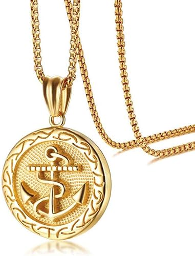 Amazon メンズステンレスアンカーコインメダルペンダントネックレス18 Kゴールドメッキ ネックレス 通販