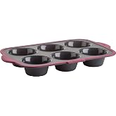 Trudeau Structure Silicone Pro Muffin Pan, 6, Grey/Burgundy (09912093)