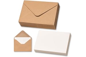 KEKETER 50 Sets Kraft Mini Envelopes with Blank Gift Cards, Business & Note Cards - Wedding Invitation, Graduation, Holiday Pocket Envelopes 4x2.75" Bulk for Party Favors & Scrapbooking