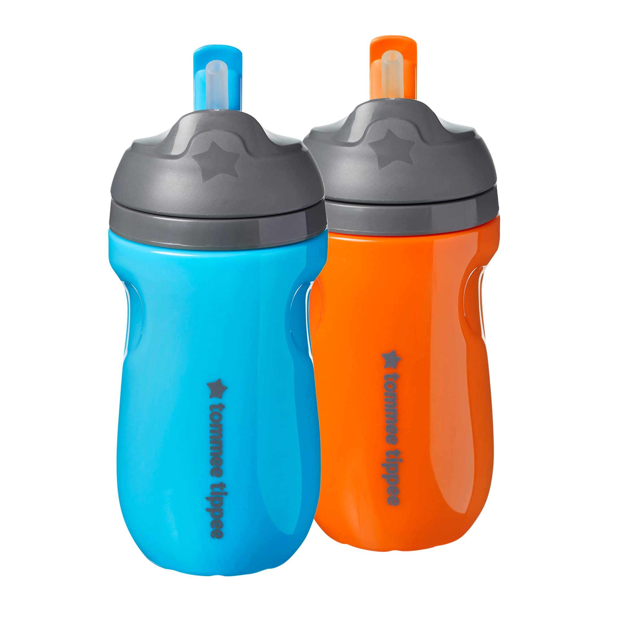 Tommee Tippee Insulated Straw Cup for Toddlers, Spill-Proof, 260ml, 12m+, Pack of 2, Blue and Orange