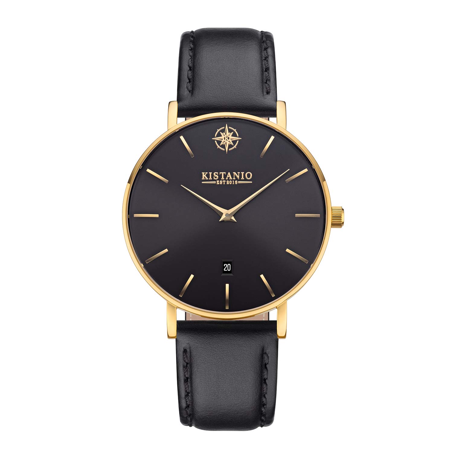 Kistanio Moyen Women's Watch Stainless Steel Sapphire Glass with Black Leather Strap GO-BLKS-L-BLK