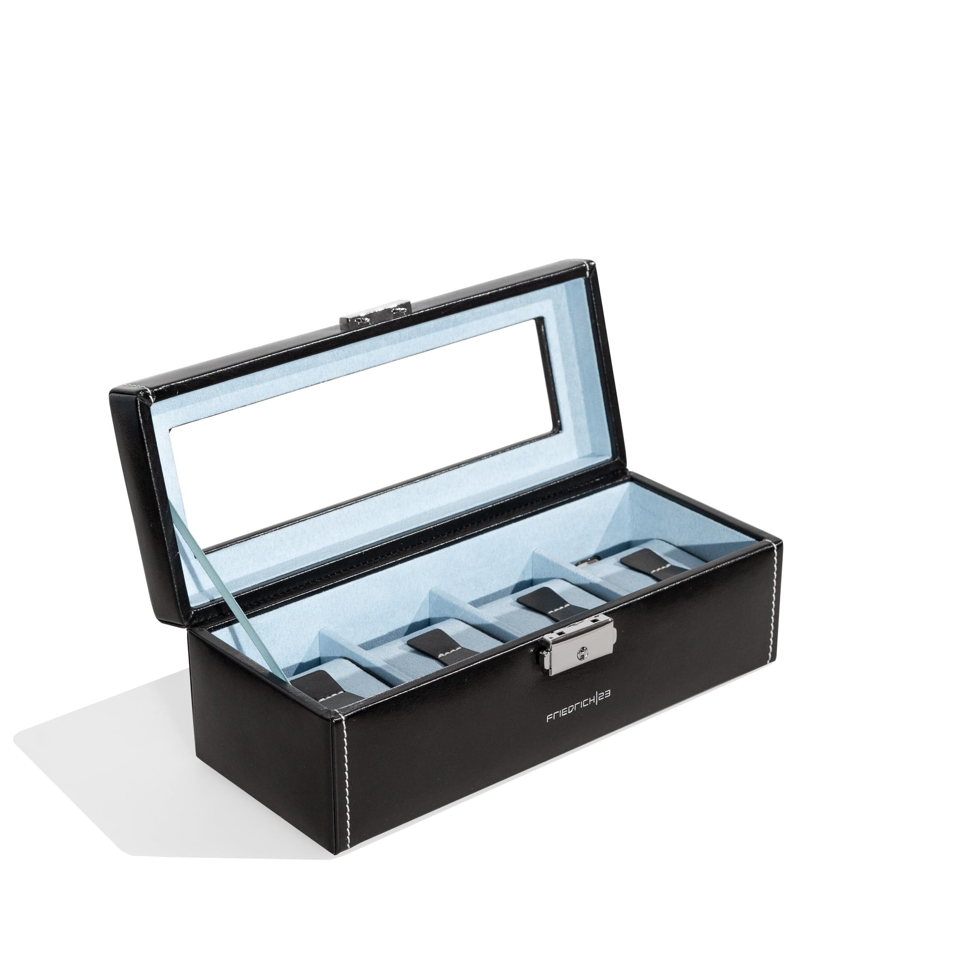 Friedrich|23 20086-2 Unisex Watch Display Case Watch Box with Glass Lid for 4 Watches Plastic Black