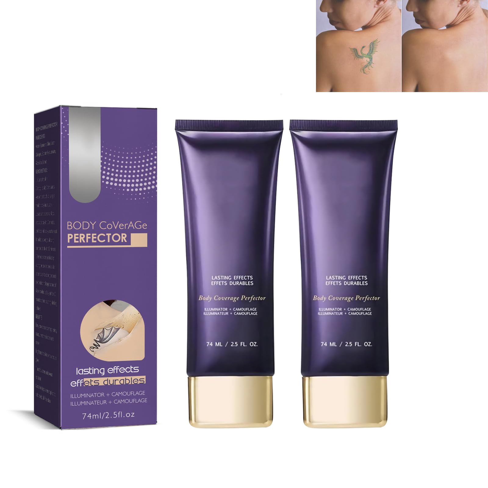 Mikabila 74ml*2pcs Scar Tattoo Concealer,Cover Cream for Spider Veins, Concealer Cream, Tattoo Cover Make-Up, Leg Make-Up, Professional Waterproof Mild Hidden Spots Birthmarks Makeup Masking Cream