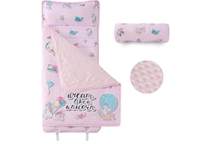 beeweed Toddler Nap Mat, Rollup Design Kid Sleeping Mat with Removable Pillow & Minky Blanket, Toddler Sleeping Bag for Daycare Preschool Travel Camping