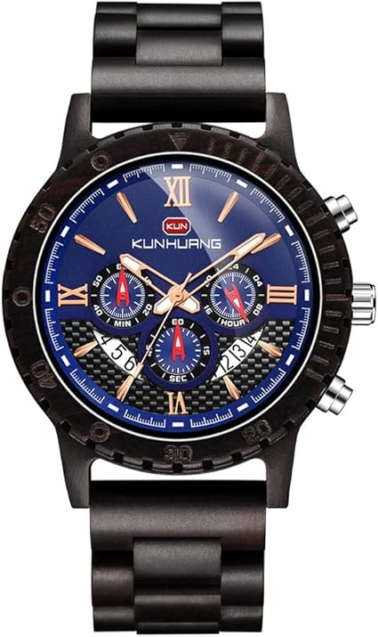 LBJN Reloj automático para hombre con gran esfera de madera de bambú