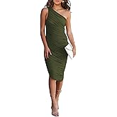 PRETTYGARDEN One Shoulder Dresses for Women 2026 Summer Ruched Mesh Asymmetrical Cocktail Wedding Guest Bodycon Dress
