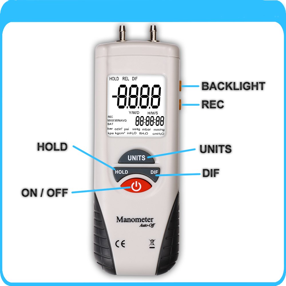 Manometer, RISEPRO Digital Air Pressure Meter and Differential Pressure
