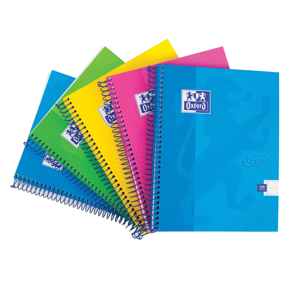 Oxford Touch A5 160 Page Wirebound Hardback Notebook Assorted Colours, Pack of 5 , Multi-Colour