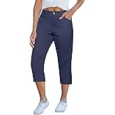 GRAPENT Capri Pants for Women Summer High Waisted Cotton Elastic Waist Dressy Casual Office Work Capris Trousers Pants