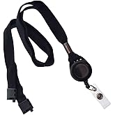 Specialist ID Comfort Black Breakaway Lanyard & Retractable Badge Reel Combo - Stretchy Neck Strap with Retracting Reel Cord for Office Badges, Keys and Access Cards