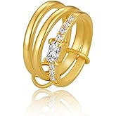 Pancert Gold Rings for Women Non Tarnish Stackable 14K Gold Plated Interlocking Stack Set Metal Statement Rings Dainty Cubic Zirconia CZ Fashion Connected Band Thumb Size 6-10 Jewelry Gift for Women
