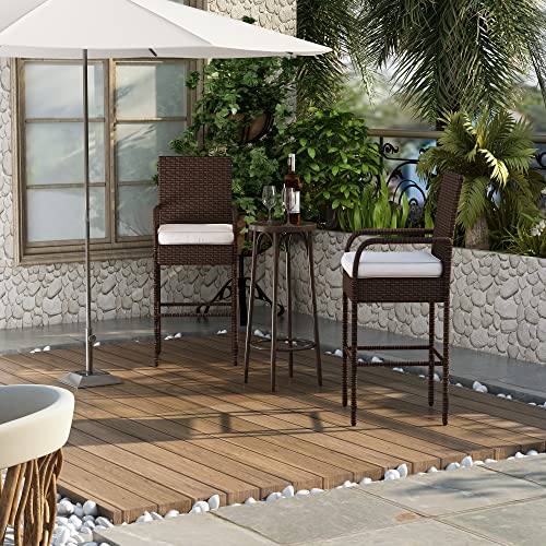 Sundale Outdoor Bar Stools Set of 2, 2 Piece Rattan Bar Stool Wicker