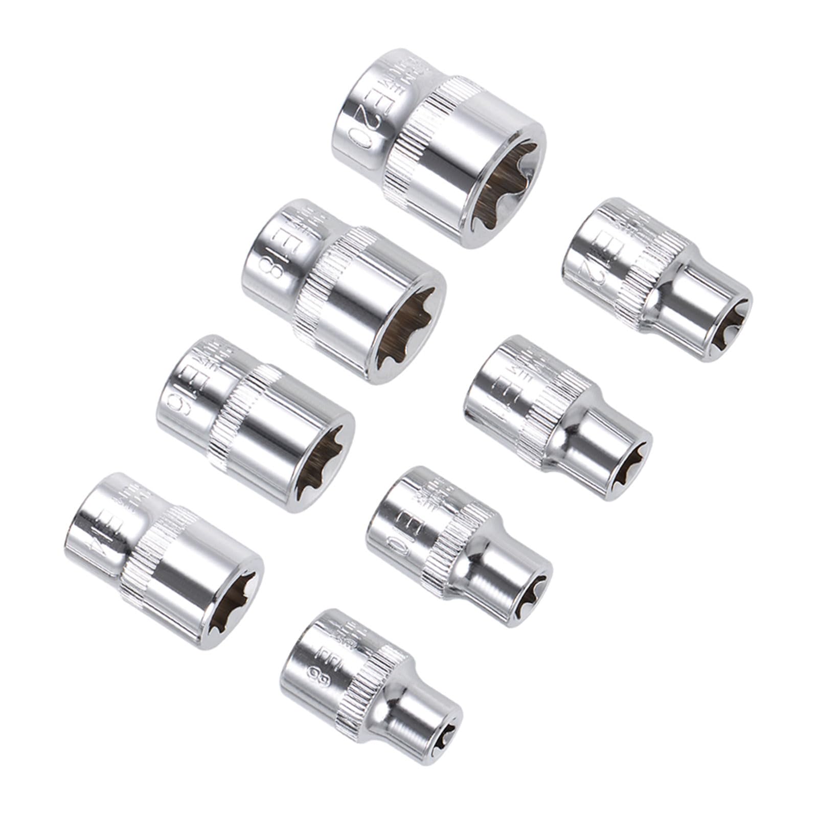 CoCud External Torx Socket Set, 3/8" Drive E8 - E20 Socket, Cr-V Steel Torque Socket - (Applications: for DIY Handcrafting), 8-Pieces