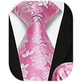 HISDERN Formal Floral Ties for Men and Pocket Square Set Mens Paisley Silk Tie for Wedding Party 3.4" x 59"