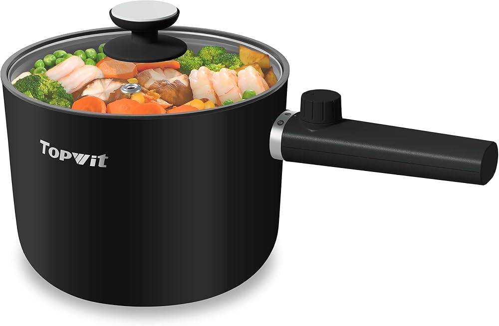 Topwit Hot Pot Electric 1.5L Ramen Cooker Dual Power 250W 600W Nonstick Black
