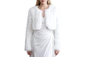 Amazhiyu Women's Faux Fur Cropped Coat Long Sleeve Open Front Winter Jacket