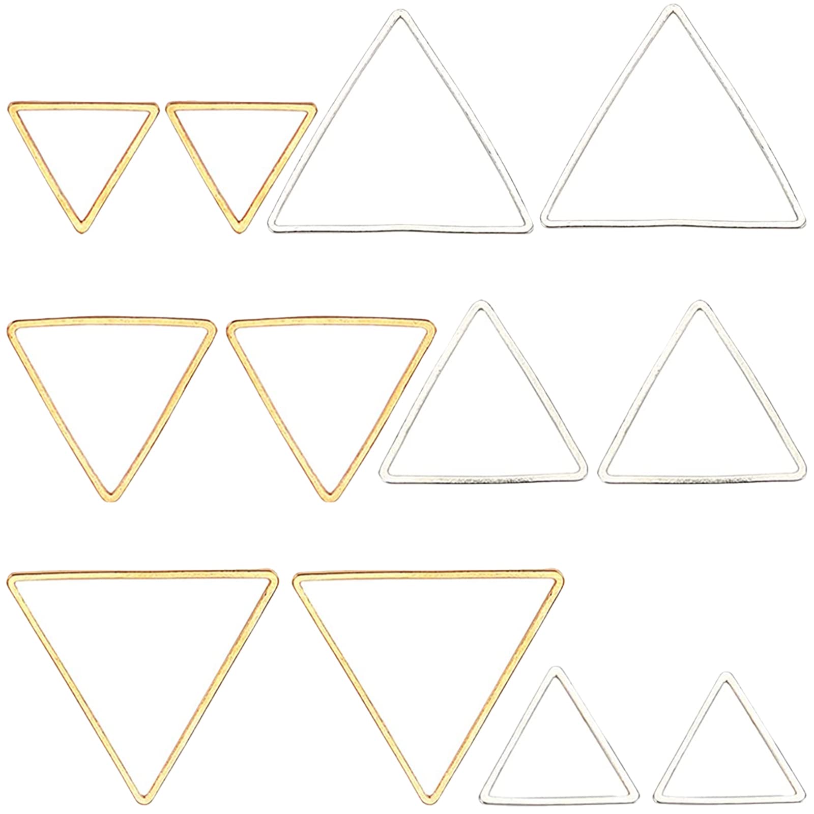 SUNNYCLUE 60Pcs 3 Sizes Triangle Linking Rings Triangle Open Bezel Charms Earring Charm Connector Links Frames for DIY Crafts Earring Necklace Resin Pendant Making, Sliver & Golden