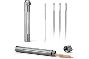 TISUR Titanium Portable Toothpick Holder Pocket with 3 Titanium Metal Toothpicks Reusable Toothpick for Outdoor Camping - Gre