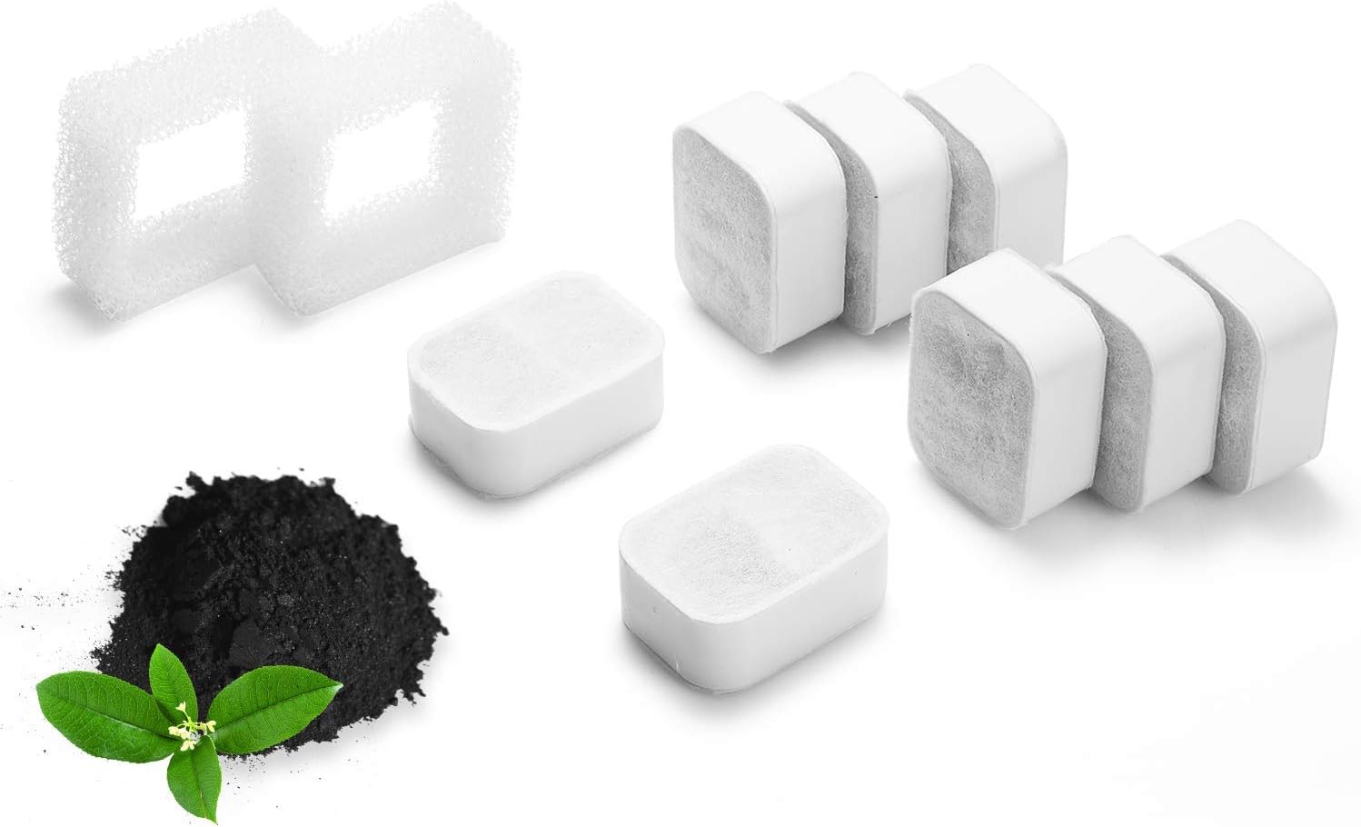 iPettie Replacement Filters for Tritone & Fiumi Ceramic Pet Water Fountain, 8PCS Carbon Filters and 2PCS Foam Filters