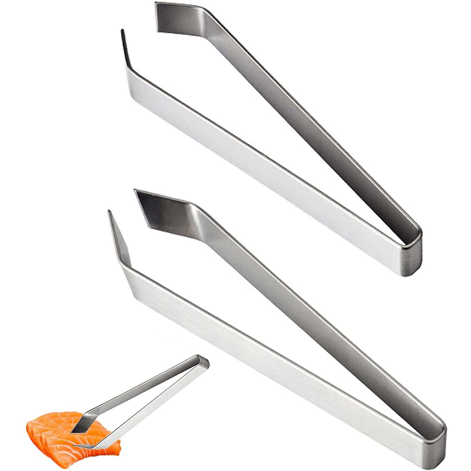 2 Pieces Fish Bone Tweezers Set YUTOU 4.7 inches Stainless Steel Flat and Slant Tweezers Pliers Remover Tool for Pulling Pin Bones from Salmon Fish Fillet Cooking Deboning Seafood Kitchen Accessories