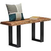 Alaterre Alpine Live Edge Solid Wood Rustic Entryway Bench, Natural, 36&rdquo; | Modern Farmhouse Shoe Bench with Metal Legs, Small End of Bed Bench or Table Bench, for Living Room, Hallway, or Dining