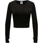 OThread & Co. Women's Long Sleeve Crop Top Comfy Thumb Hole Shirts Basic Stretch Layer