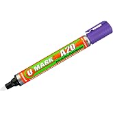 U-Mark A20 Reversible Tip Paint Marker 3/5mm Bullet Chisel Tip, Marks On Metal Plastic Rubber Wood Glass Ceramic Textile Cardboard, 12 Pack, Violet