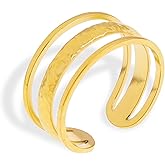 Frigotine Chunky Gold Thick Open Dome Statement Rings for Woman Man，Trendy Hammered Adjustable 18K Gold Plated Band Finger Ring Prom Jewelry Gifts