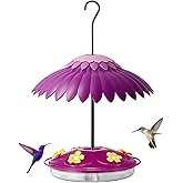 Beserie Hummingbird Bird Feeders for Outdoors Hanging, Bird Feeder Cover Built-in Moat Weather Protective Rain Guard 16Oz Hummingbird Nectar Feeder with 6 Ports and 14 Inche Dome Baffle Kit(Purple)