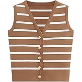 NALANISA Women's Trendy Striped Sweater Vest V Neck Sleeveless Button Up Tank Tops Y2k Shirts Casual Business Summer Outfits