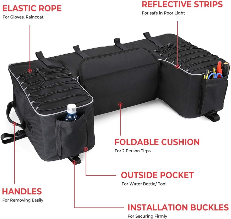 kemimoto Seat Bag for ATV Updated Water-resistant Storage Cargo Rear Gear Seat Bags w/Cushion Water Bottle Holder: Automotive