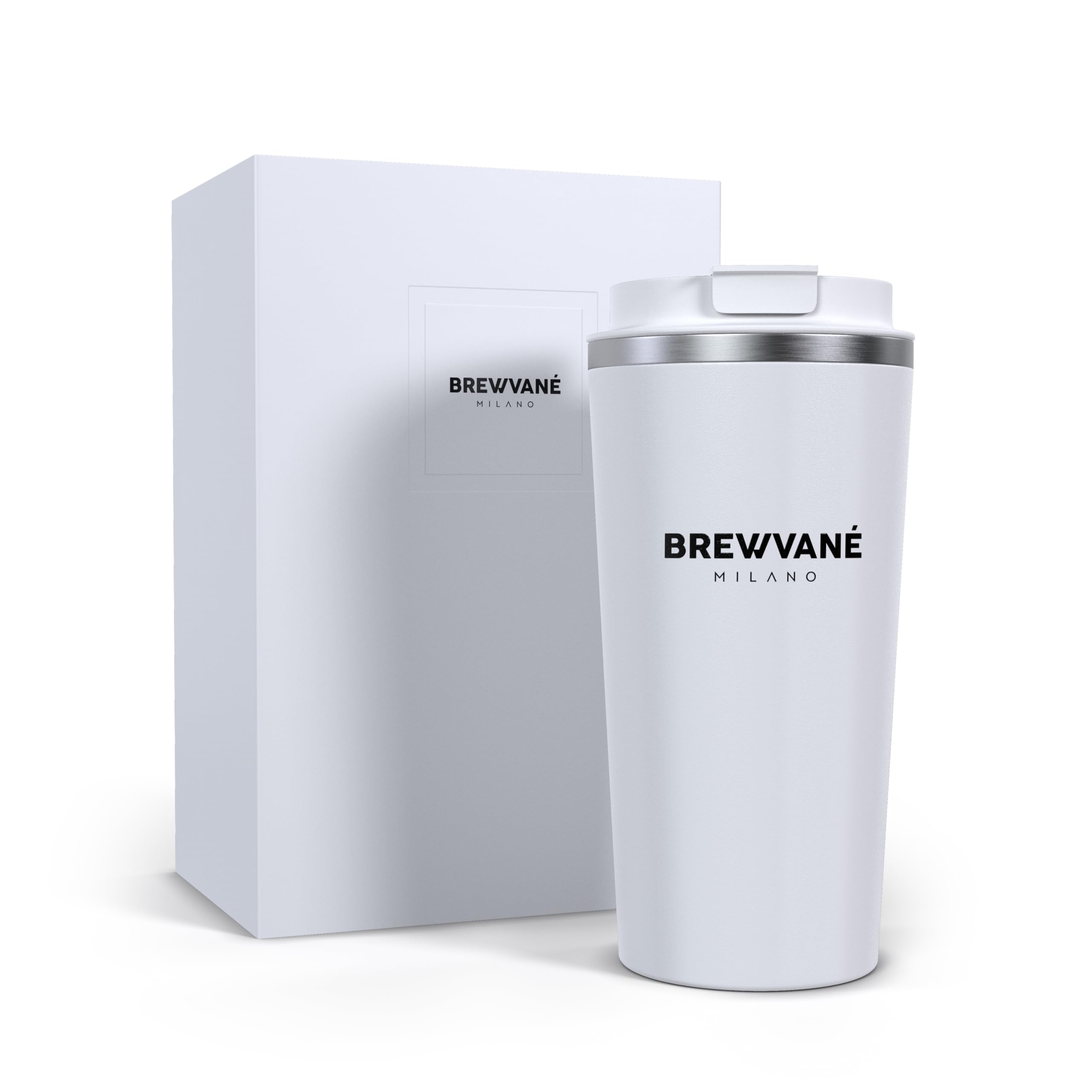 BREWVANE Stainless Steel Travel Mug - 17oz (510ml) Insulated Coffee Cup for Hot and Cold Drinks - Leakproof, Reusable, and Ideal for Camping or Traveling - White Edition