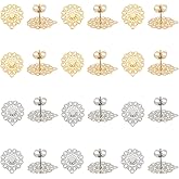 UNICRAFTALE About 24pcs Bohemian Stud Earring with Loop Stainless Steel Filigree Hollow Ear Stud Component with Stoppers Ear Nuts 0.7mm Pin Earring Posts for Jewelry Making