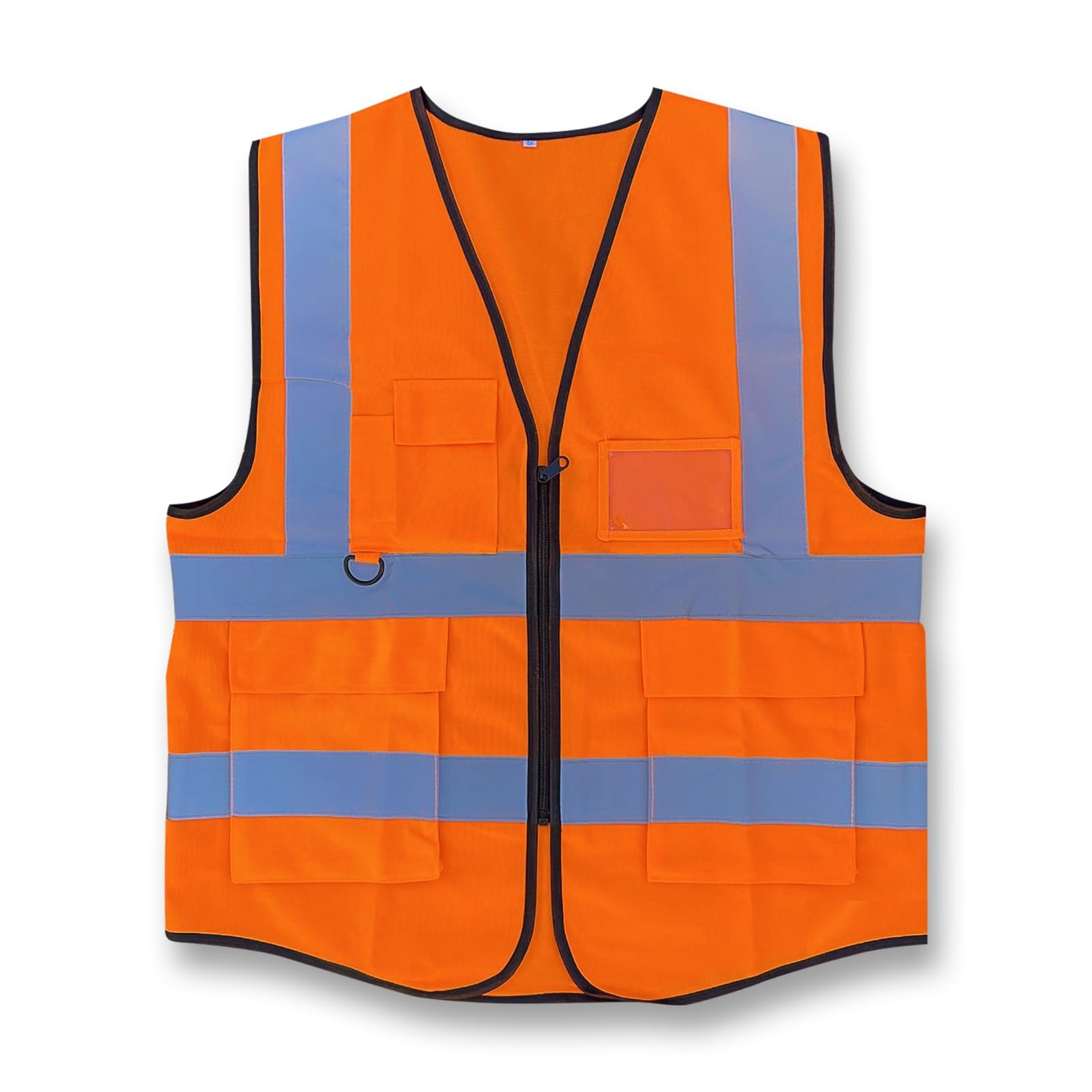 Vasego - Hi Visibility Executive Reflective Safety Vest for Men & Women with Multi pockets with zipper -Class 2 Utility High Viz vest for adults with reflective strips (Orange, M)