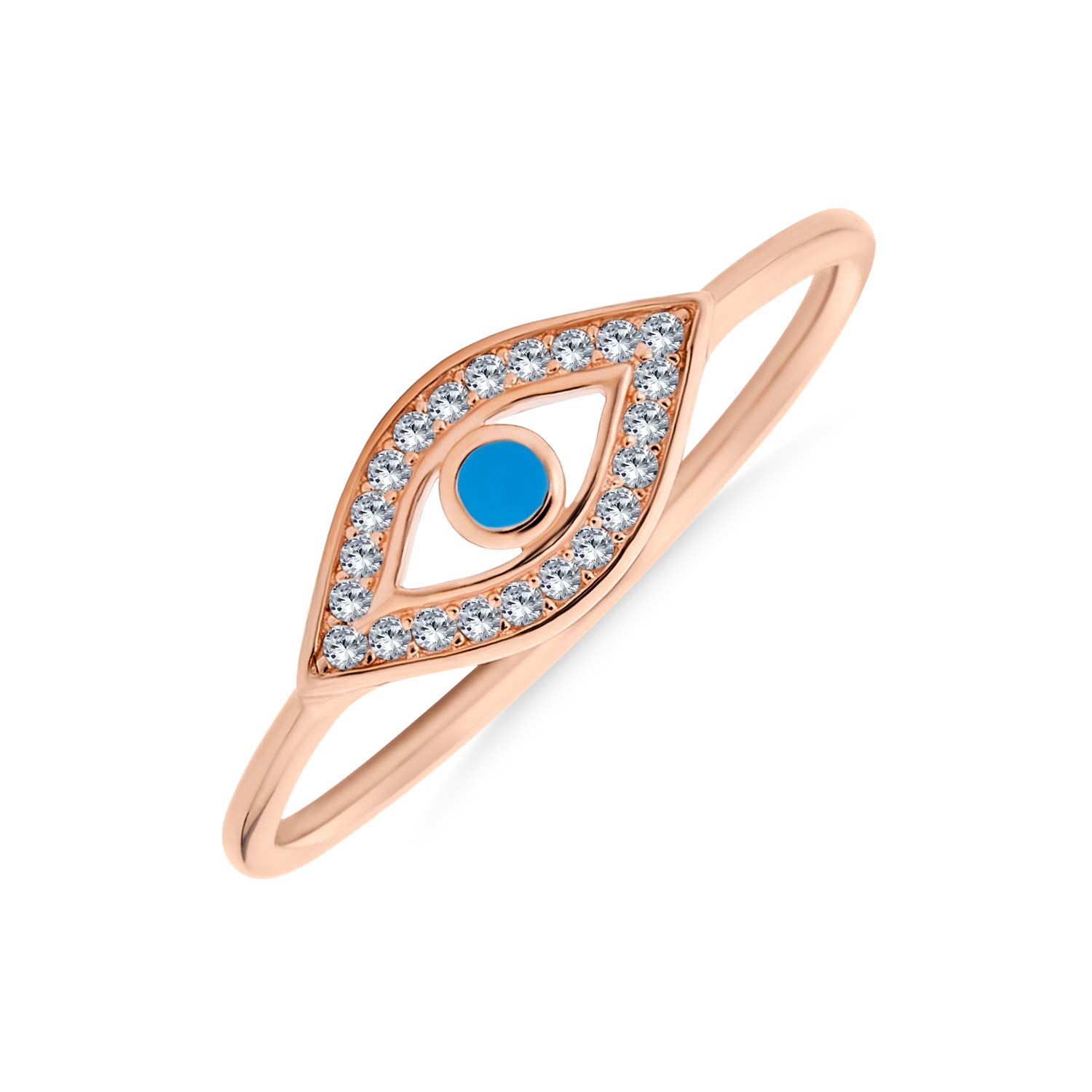 Rose Gold Plated .925 Sterling Silver Thin Blue Enamel Evil Eye CZ Stacking Cubic Zirconia Midi Ring