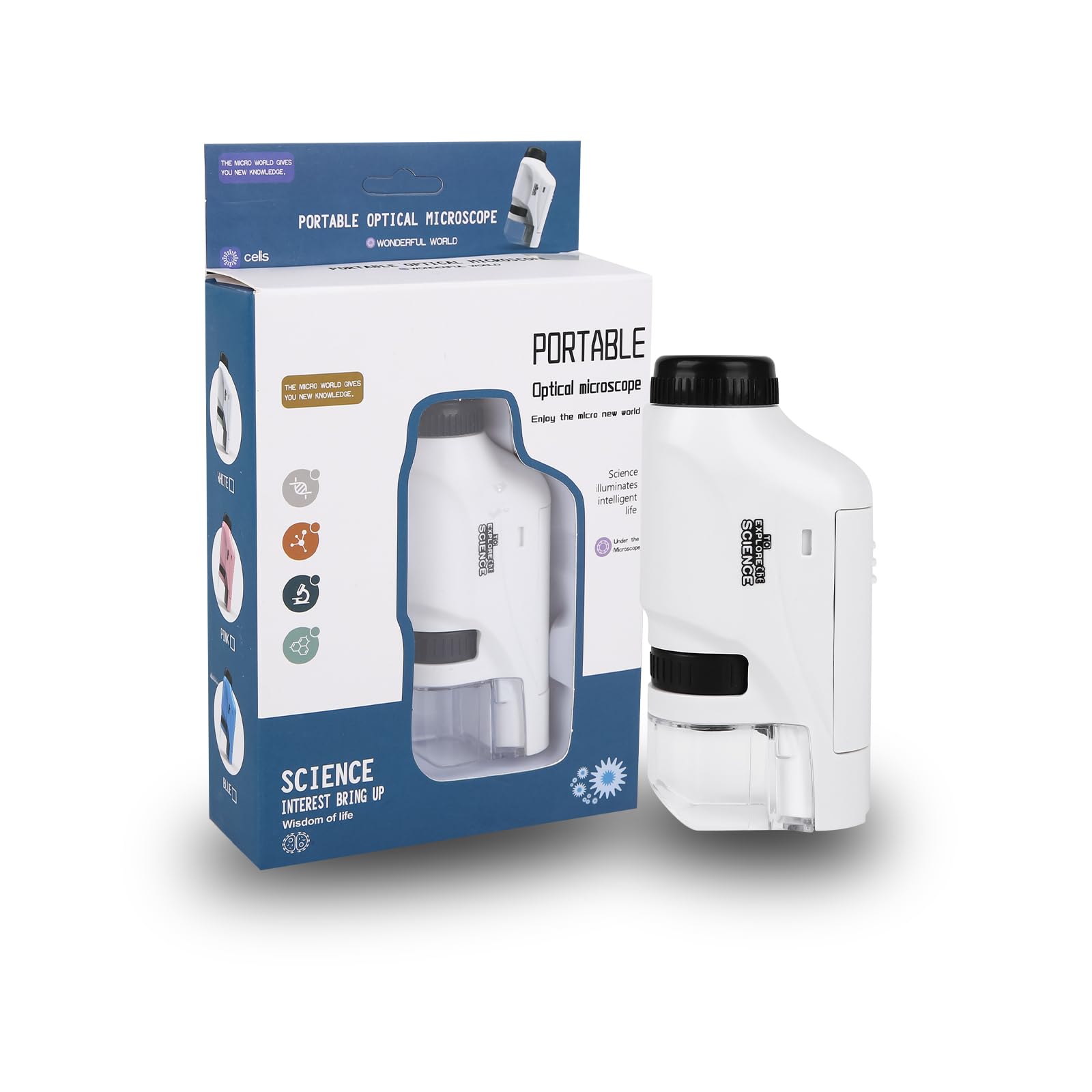 Kids Portable Microscope, 60X - 120X Pocket Handheld Mini Microscope with LED Light for Kids Gift, Educational Toy, Preschool Home Study (White)