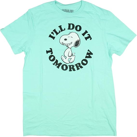 Amazon Co Jp Peanuts 大人用 アンティーク調スヌーピー I Ll Do It Tomorrow Tシャツ メンズ レディース Us サイズ X Large カラー ブルー 服 ファッション小物