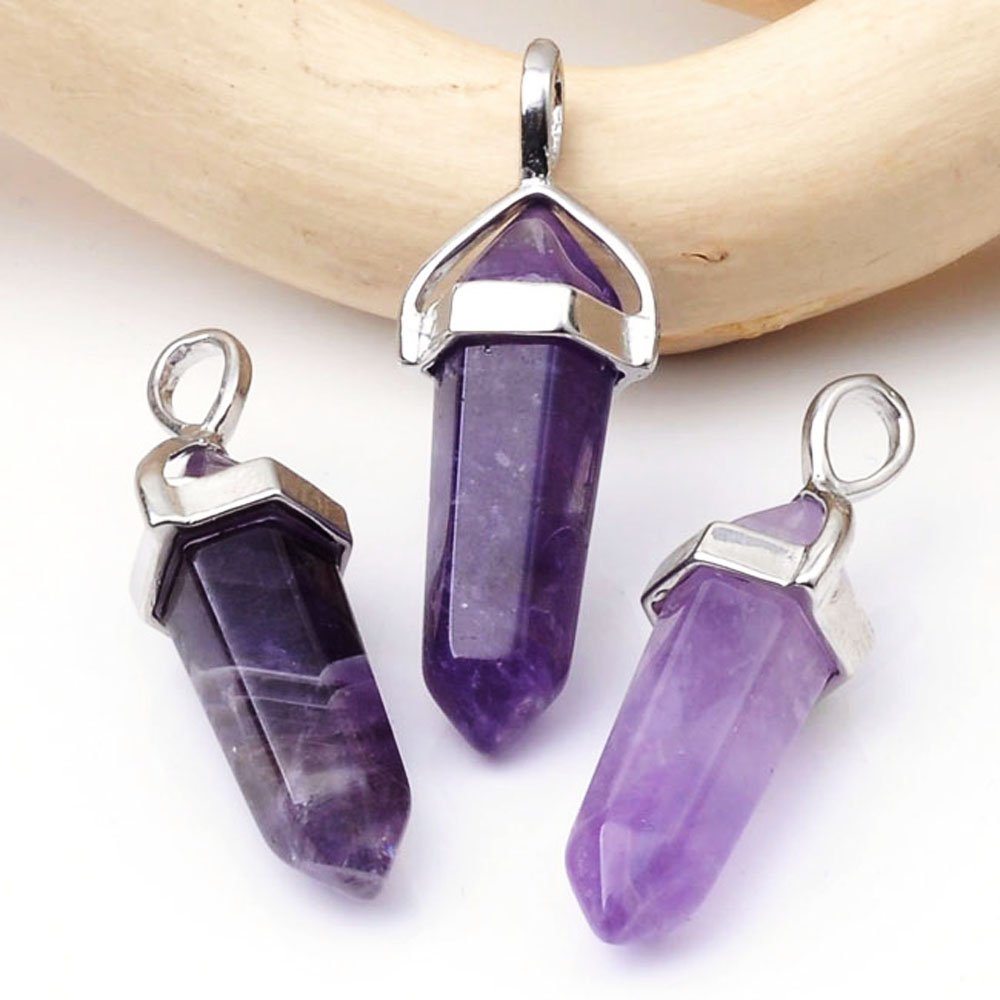 JSDDE Natural Amethyst Crystal Reiki Healing Crystal Pendant Necklace For Womens Girls, Valentine\'s Gift